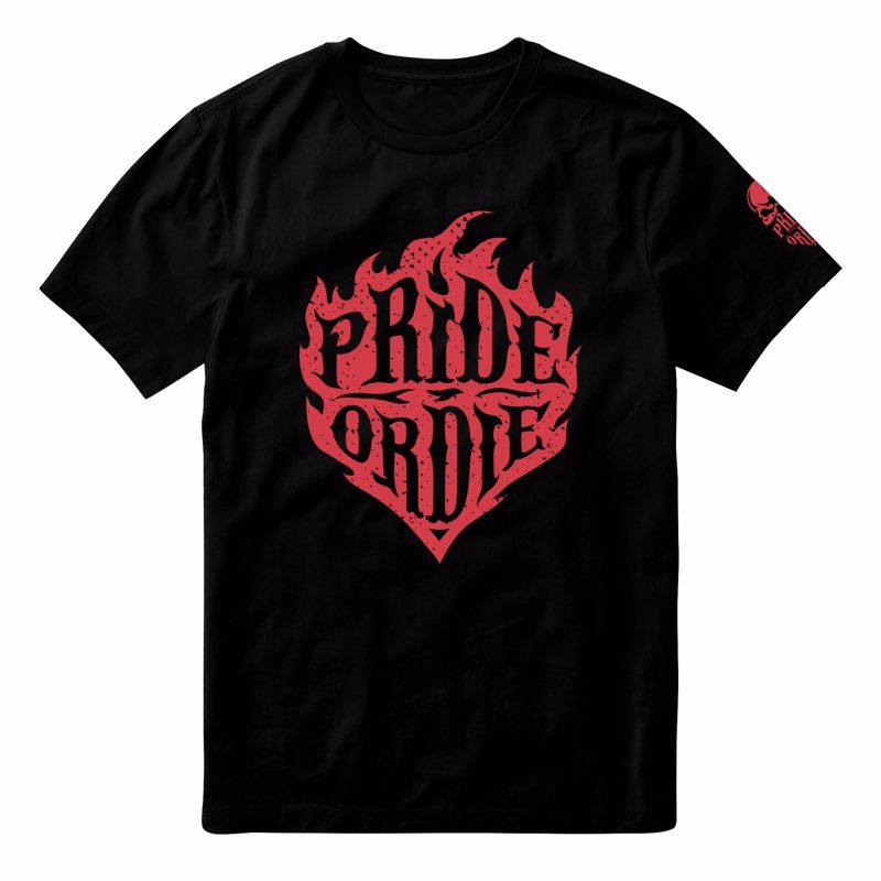 PRiDEorDiE flames T-Shirt -black